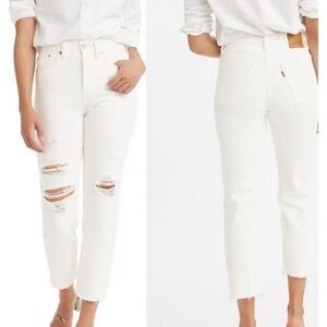 LEVI'S 501 Original Fit White Distressed Straight Leg Jeans